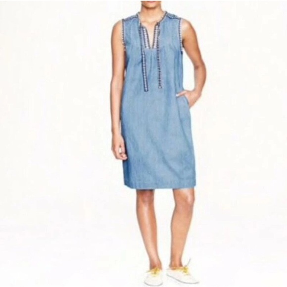 J. Crew Dresses & Skirts - J. Crew Washed Chambray Tank Mini Dress Sleeveless Blue Size 12 100% Cotton